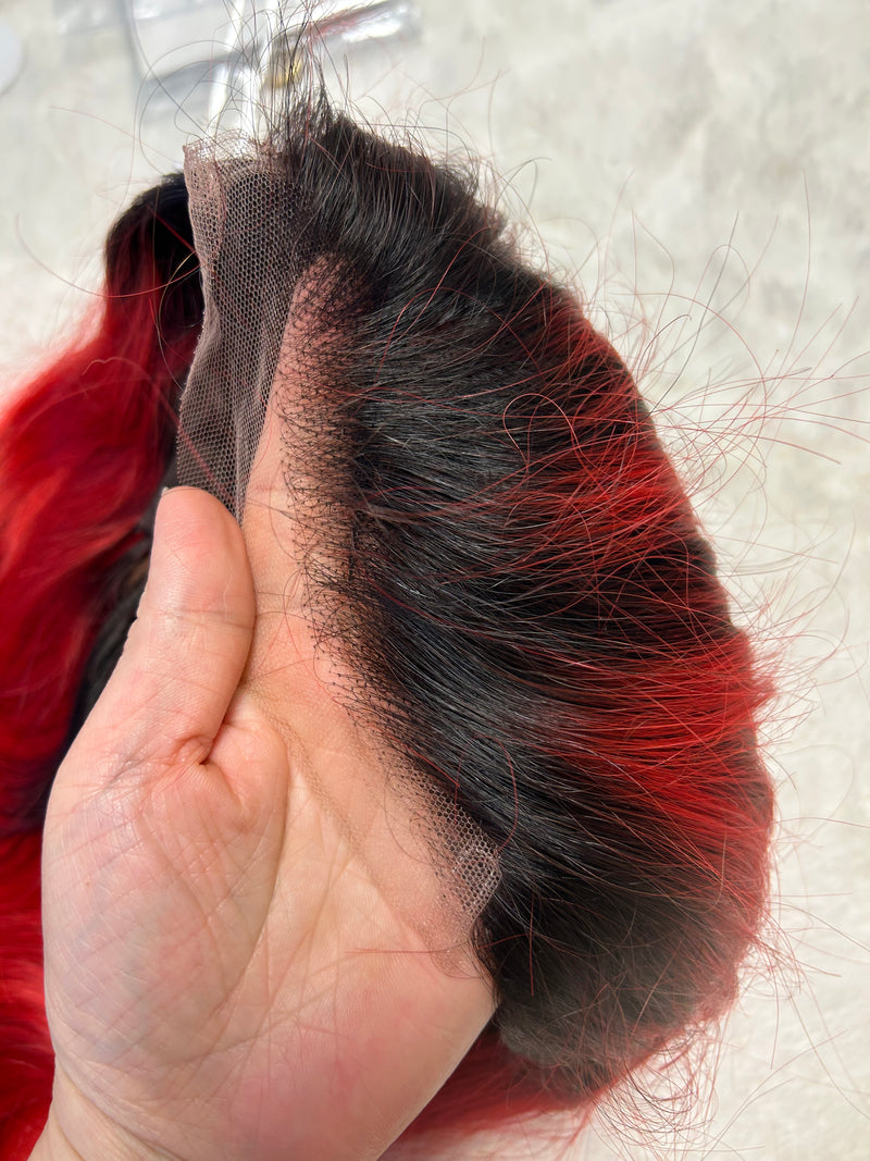 Red Glueless HD Virgin Hair Closure Wig