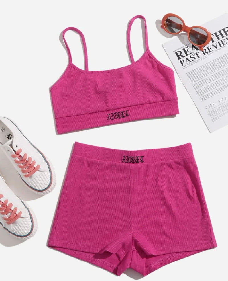 Pink Angel Top & Shorts Set